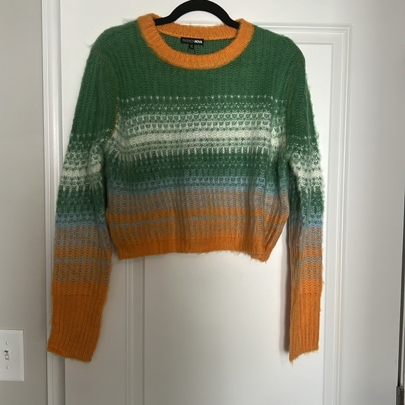 Fashion Nova Green and Yellow Crew Neck Sweater - Picture 3 of 3